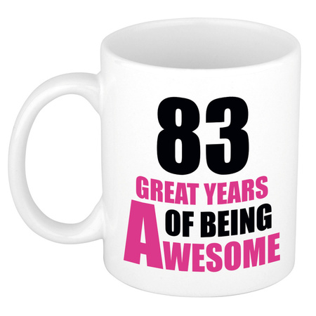 83 great years of being awesome - gift mug white and pink 300 ml