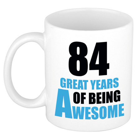 84 great years of being awesome - gift mug white and blue 300 ml