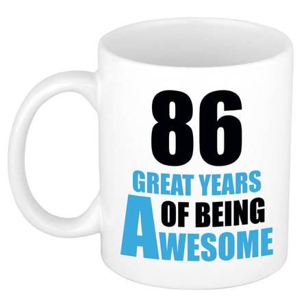 86 great years of being awesome - gift mug white and blue 300 ml