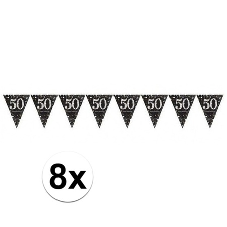 8x 50 jaar vlaggenlijn zwart 4 meter