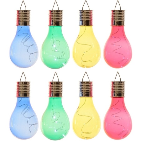 8x Buiten LED blauw/groen/geel/rood peertjes solar lampen 14 cm