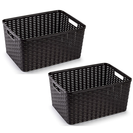 8x Anthracite woven home box storage boxes 18 liters plastic