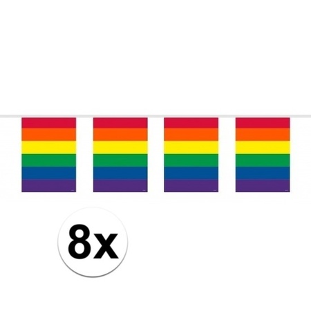 8x Gay Pride regenboog vlaggenlijnen 10 meter