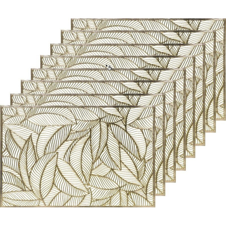 8x Gold leafs placemats 30 x 45 cm rectangular