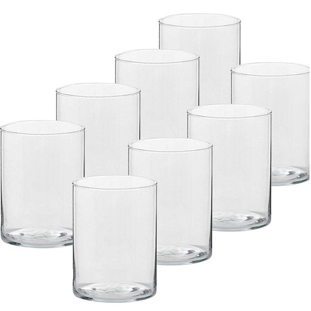8x Tall tealight/candle holder glass 5,5 x 6,5 cm