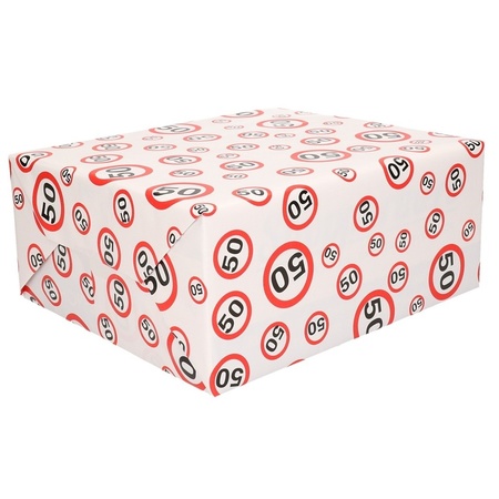 8x Gift wrap 50 years with traffic signs