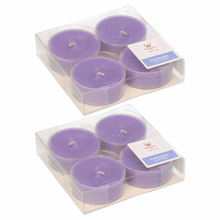 8x Maxi geurtheelichtjes lavendel/paars 9 branduren