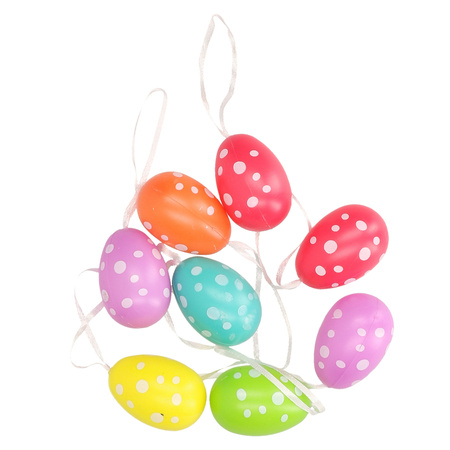 8x Easter decoration eggs coloured with dots 5 cm