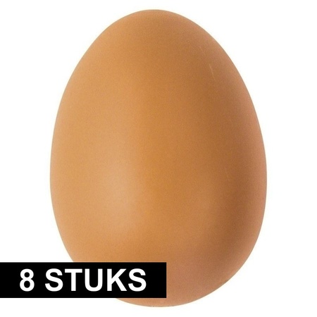 8x Plastic bruine eieren 6 cm hobby materiaal