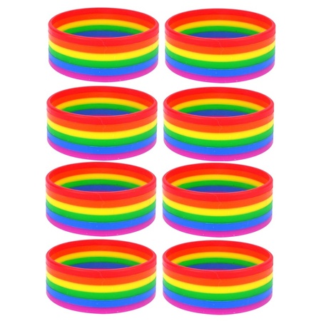 8x Regenboog pride kleuren siliconen armbandje 20 cm