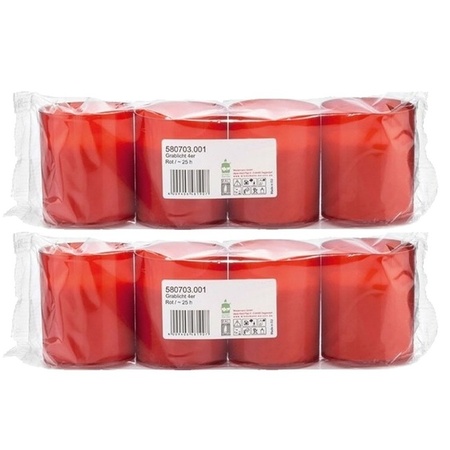 8x Red grave/memorial candles 5 x 6 cm 1 day
