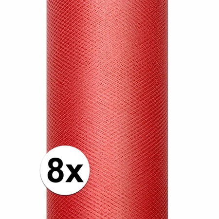 8x Rode tule stof 15 cm breed