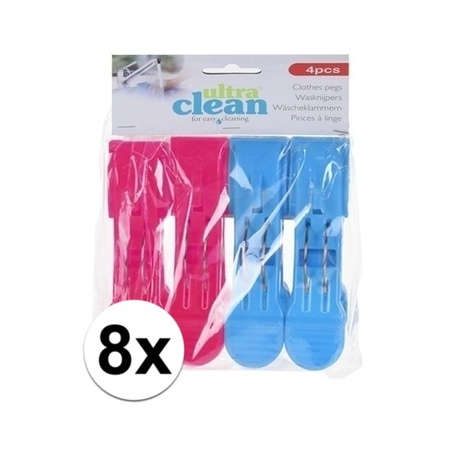 8x Roze en blauwe handdoek knijpers 13 cm