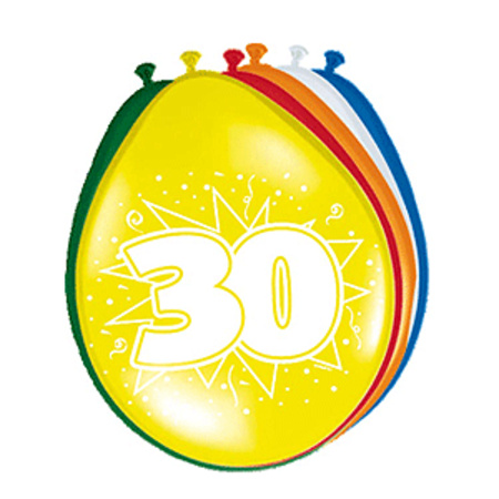 Ballonnen 30 jaar van 30 cm 16 stuks + gratis sticker