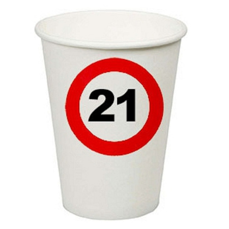8x Paper cups 21 years old birthday stop sign