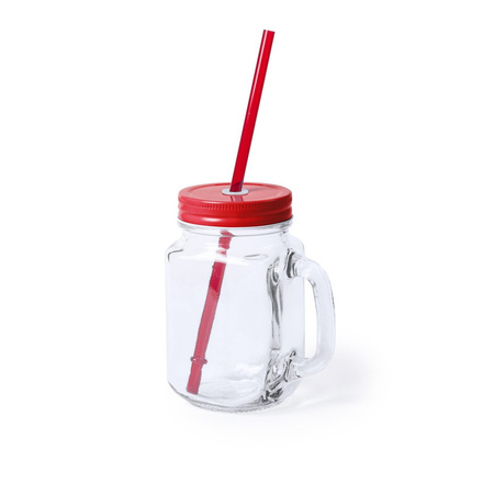 8x Drink cups glass Mason Jar red 500 ml