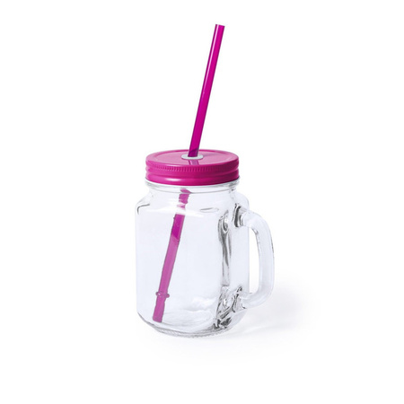 8x Drink cups glass Mason Jar pink 500 ml