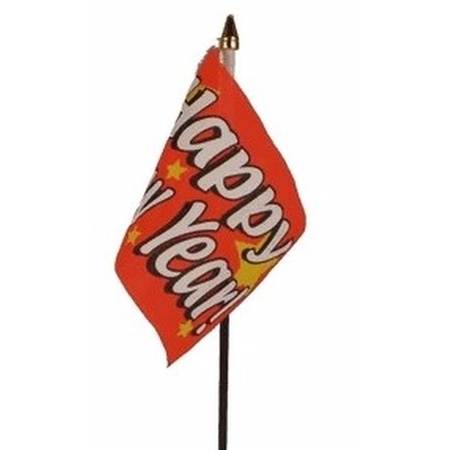 8x pieces Happy New Year mini flags on pole 10 x 15 cm