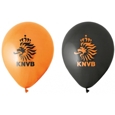 8x stuks Oranje en zwarte KNVB voetbal ballonnen