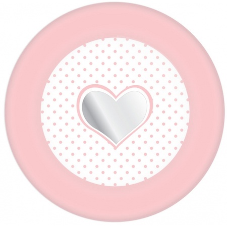8x Paper plates hearts pink birth girls 18 cm