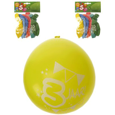 8x stuks party ballonnen 3 jaar thema