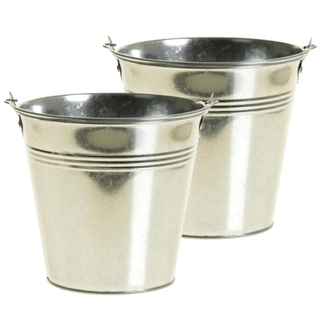 8x pieces zinc bucket/flower pot silver 16 cm