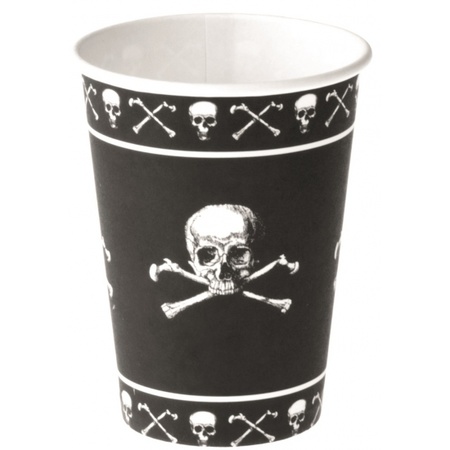 8x Black pirates theme cups with skull 250 ml