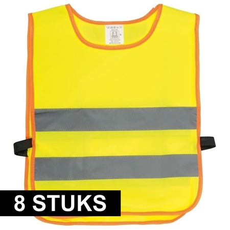 8x Safety vests yellow for kids
