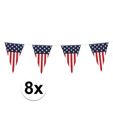 8x Vlaggenlijn/vlaggetjes Amerika/USA 6 meter