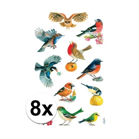 8x Vogel stickers 3 vellen