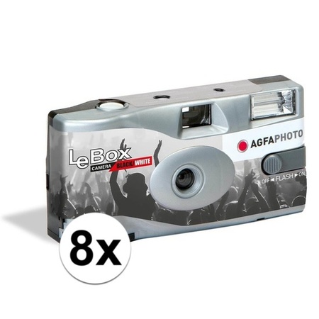 8x Wegwerp cameras met flitser voor 36 zwart/wit fotos 
