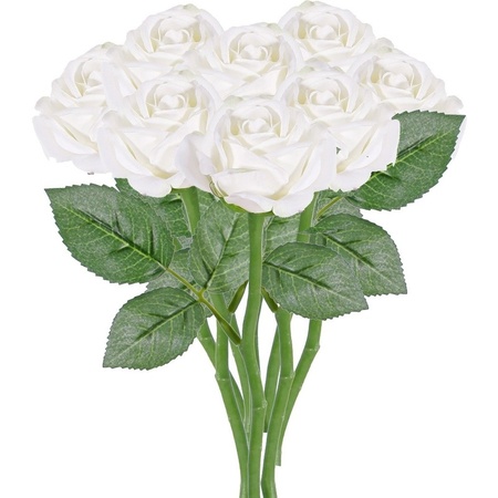 8x Witte rozen/roos kunstbloemen 27 cm