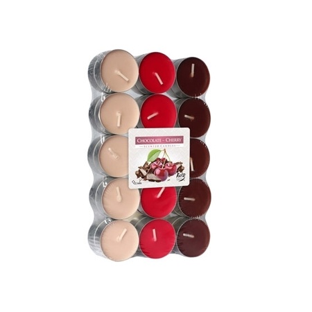 90x pieces Tea lights chocolate cherry scented candles 4 burning hours 