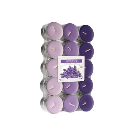 90x pieces Tea lights lavendel scented candles 4 burning hours 