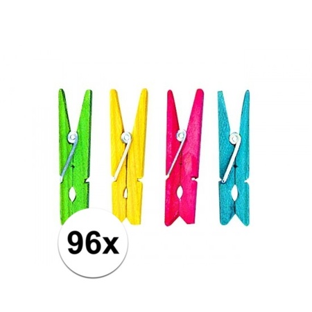 96x Houten knijpers gekleurd 4,5 cm