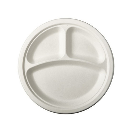 96x White round sugarcane compartment plates 23 cm biodegradable