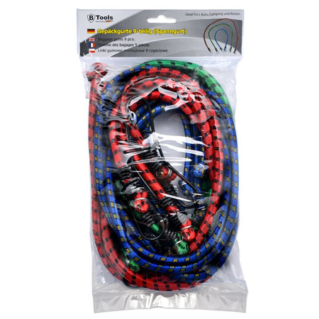 9x Stretch cords 60 / 80 / 100 cm green/red/blue