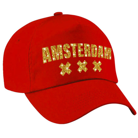 Amsterdam 020 pet /cap rood met gouden bedrukking volwassenen