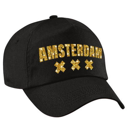 Amsterdam 020 pet / cap zwart met gouden bedrukking volwassenen