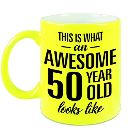 Awesome 50 year neon yellow mug 330 ml