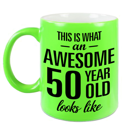 Awesome 50 year neon green mug 330 ml