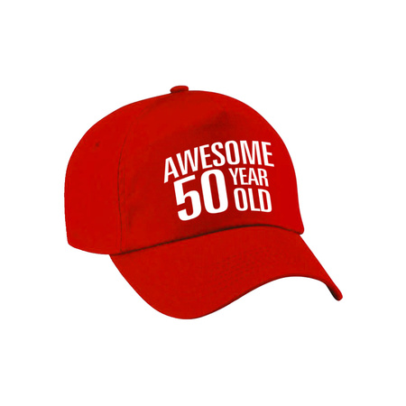 Awesome 50 year old verjaardag pet / cap rood voor dames en heren