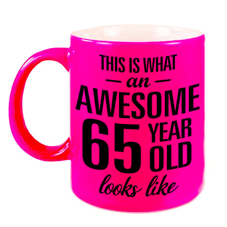 Awesome 65 year neon pink mug 330 ml