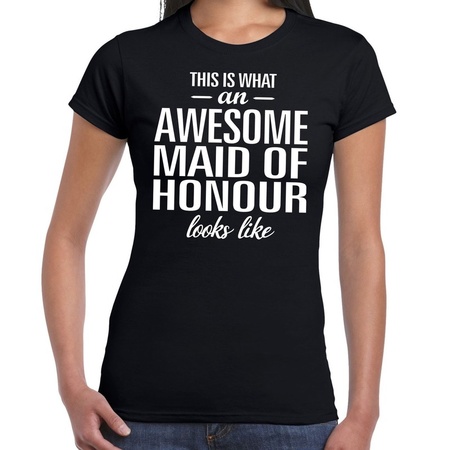 Awesome maid of honour/getuige cadeau t-shirt zwart dames
