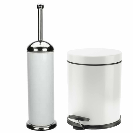 Badkamer/toilet set pedaalemmer 5 liter en toiletborstel RVS wit
