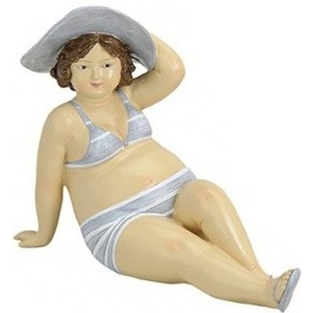 Statue fat lady 14 cm in grey/white bikini