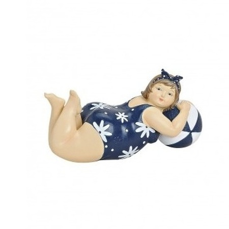 Statue fat lady 20 cm in blue/white bathing suit