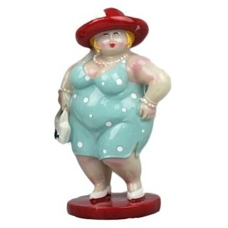 Statue standing fat lady 15 cm lightblue dress