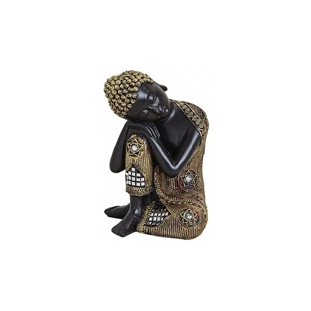 Beeldje slapende Boeddha zwart/goud 17 cm