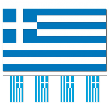 Bellatio Decorations - Vlaggen versiering set - Griekenland - Vlag 90 x 150 cm en vlaggenlijn 4 m